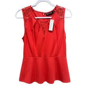 NWT New York & Company Red Lace Peplum Holiday Top Sleeveless Blouse Medium NEW
